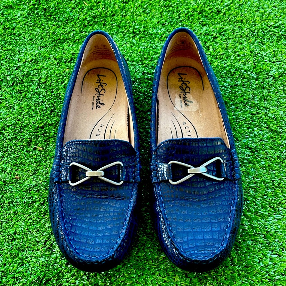 Lifestride Womens Turnpike Loafer Luxe Navy Croco Size 8W